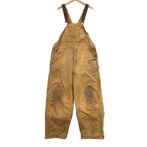 Vintage Carhartt Overalls Men 42x30 Double Knee Bib Quilt Lined Thrashed R02 BRN